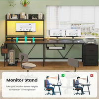 Sikaic Gaming Desk 67 Inches Led L Shaped Reversible Corner Gaming Desk with Power Outlet & Drawer File Cabinet Keyboard Tray Black