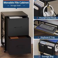 Sikaic Gaming Desk 67 Inches Led L Shaped Reversible Corner Gaming Desk with Power Outlet & Drawer File Cabinet Keyboard Tray Black