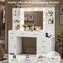 Sikaic Makeup Vanity 48.8 Inches Large Makeup Vanity Desk with Lighted Mirror & Power Outlet Glass Tabletop Bedroom Dressing Table White