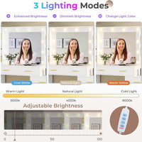 Sikaic Makeup Vanity 48.8 Inches Large Makeup Vanity Desk with Lighted Mirror & Power Outlet Glass Tabletop Bedroom Dressing Table White