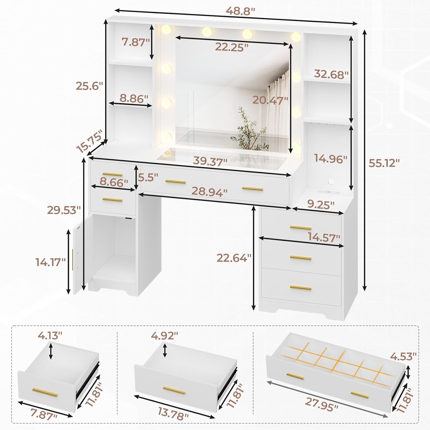 Sikaic Makeup Vanity 48.8 Inches LED Large Makeup Vanity with Mirror White Sikaic Makeup Vanity 48.8 Inches LED Large Makeup Vanity with Mirror White