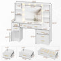 Sikaic Makeup Vanity 48.8 Inches Large Makeup Vanity Desk with Lighted Mirror & Power Outlet Glass Tabletop Bedroom Dressing Table White