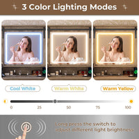 Sikaic Makeup Vanity Large Makeup Vanity with Lights & Charging Station Ample Storage Space and Sliding Mirror Brown