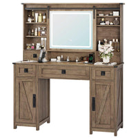Sikaic Makeup Vanity Large Makeup Vanity with Lights & Charging Station Ample Storage Space and Sliding Mirror Brown