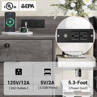 Sikaic File Cabinet 44 Inches File Cabinet with 2 Drawers Lock Power Strip Storage Shelves Grey