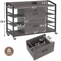 Sikaic File Cabinet 44 Inches File Cabinet with 2 Drawers Lock Power Strip Storage Shelves Grey