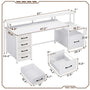 Sikaic Gaming Desk 66 inches LED Gaming Desk with File Drawer Power Outlet  Printer Cabinet and Monitor Shelf White