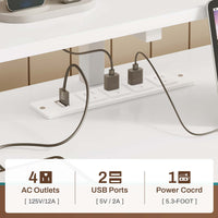 Sikaic Gaming Desk 66 inches LED Gaming Desk with File Drawer Power Outlet  Printer Cabinet and Monitor Shelf White