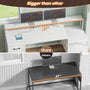 Sikaic Gaming Desk 66 inches LED Gaming Desk with File Drawer Power Outlet  Printer Cabinet and Monitor Shelf White