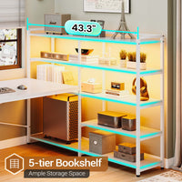 Sikaic Gaming Desk 64.5 inches Reversible L Shaped Desk with Storage Shelves  U Shaped Gaming Desk with 3 Drawers Power Outlet & LED Strip White