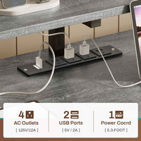 Sikaic Gaming Desk 66 inches LED Gaming Desk with File Drawer Power Outlet  Printer Cabinet and Monitor Shelf Grey