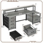 Sikaic Gaming Desk 66 inches LED Gaming Desk with File Drawer Power Outlet  Printer Cabinet and Monitor Shelf Grey