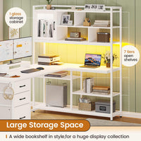 Sikaic Gaming Desk 58 Inches L Shaped Gaming Desk with LED Light 3 Drawers and Bookshelf Storage Shelves White