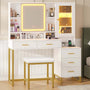 Sikaic Makeup Vanity Makeup Vanity Set with Mirror and Lights Charging Station RGB Jewelry Storage Shelves White