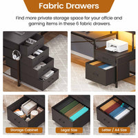 Sikaic Gaming Desk 108 Inches L Shaped  Led Lights Two Person Gaming Desk with 6 Drawers File Drawer & Power Outlet Monitor Shelf File Cabinet Black