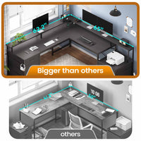 Sikaic Gaming Desk 108 Inches L Shaped  Led Lights Two Person Gaming Desk with 6 Drawers File Drawer & Power Outlet Monitor Shelf File Cabinet Black