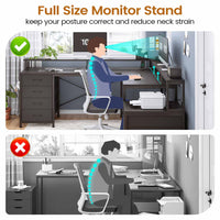 Sikaic Gaming Desk 108 Inches L Shaped  Led Lights Two Person Gaming Desk with 6 Drawers File Drawer & Power Outlet Monitor Shelf File Cabinet Black