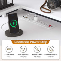 Sikaic Gaming Desk 108 Inches L Shaped  Led Lights Two Person Gaming Desk with 6 Drawers File Drawer & Power Outlet Monitor Shelf File Cabinet White