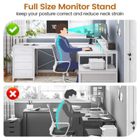 Sikaic Gaming Desk 108 Inches L Shaped  Led Lights Two Person Gaming Desk with 6 Drawers File Drawer & Power Outlet Monitor Shelf File Cabinet White