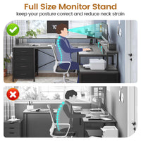 Sikaic Gaming Desk 108 Inches L Shaped  Led Lights Two Person Gaming Desk with 6 Drawers File Drawer & Power Outlet Monitor Shelf File Cabinet Grey