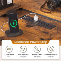 Sikaic Gaming Desk 108 Inches L Shaped  Led Lights Two Person Gaming Desk with 6 Drawers File Drawer & Power Outlet Monitor Shelf File Cabinet Rustic Brown