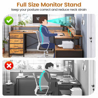 Sikaic Gaming Desk 108 Inches L Shaped  Led Lights Two Person Gaming Desk with 6 Drawers File Drawer & Power Outlet Monitor Shelf File Cabinet Rustic Brown