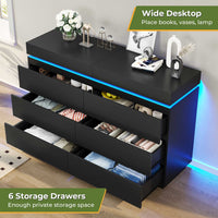 Sikaic Dresser LED Lights Black Dresser for Bedroom with Charging Station and Sliding Desktop Drawers Large Storage Tower Clothes Organizer