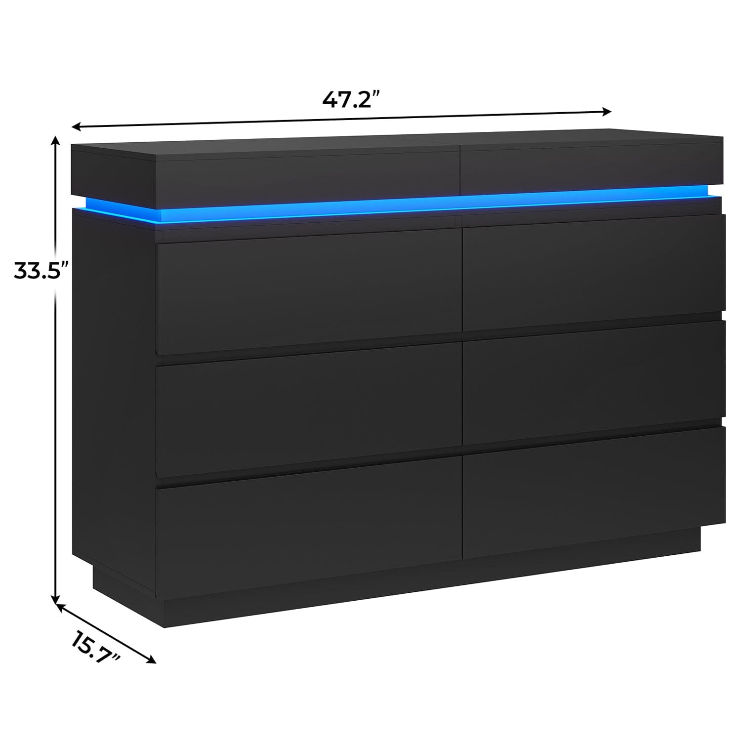 Sikaic Dresser Wide Dresser with LED Lights 6 Drawers Black Modern Sikaic Dresser Wide Dresser with LED Lights 6 Drawers Black Modern