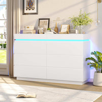 Sikaic Dresser LED Lights White Dresser for Bedroom with Charging Station and Sliding Desktop Drawers Large Storage Tower Clothes Organizer