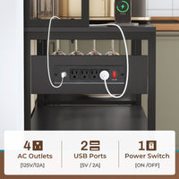 Sikaic Coffee Bar 45.3 Inches Farmhouse Coffee Bar Bakers Rack with Power Outlet and LED Light  Cabinet Kitchen with Storage Black