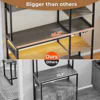 Sikaic Coffee Bar 45.3 Inches Farmhouse Coffee Bar Bakers Rack with Power Outlet and LED Light  Cabinet Kitchen with Storage Grey