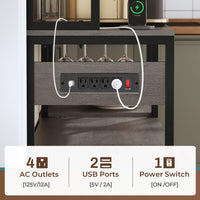 Sikaic Coffee Bar 45.3 Inches Farmhouse Coffee Bar Bakers Rack with Power Outlet and LED Light  Cabinet Kitchen with Storage Grey