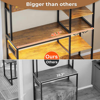 Sikaic Coffee Bar 45.3 Inches Farmhouse Coffee Bar Bakers Rack with Power Outlet and LED Light  Cabinet Kitchen with Storage Brown