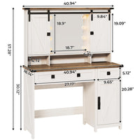 Sikaic Makeup Vanity Sliding Mirror Makeup Vanity with Lights & Barn Doors Charging Station Jewelry Hooks and Open Storage Shelves White