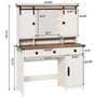 Sikaic Makeup Vanity Sliding Mirror Makeup Vanity with Lights & Barn Doors Charging Station Jewelry Hooks and Open Storage Shelves White