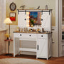 Sikaic Makeup Vanity Sliding Mirror Makeup Vanity with Lights & Barn Doors Charging Station Jewelry Hooks and Open Storage Shelves White