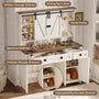 Sikaic Makeup Vanity Sliding Mirror Makeup Vanity with Lights & Barn Doors Charging Station Jewelry Hooks and Open Storage Shelves White