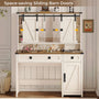 Sikaic Makeup Vanity Sliding Mirror Makeup Vanity with Lights & Barn Doors Charging Station Jewelry Hooks and Open Storage Shelves White