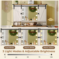 Sikaic Makeup Vanity Sliding Mirror Makeup Vanity with Lights & Barn Doors Charging Station Jewelry Hooks and Open Storage Shelves White