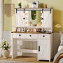 Sikaic Makeup Vanity Sliding Mirror Makeup Vanity with Lights & Barn Doors Charging Station Jewelry Hooks and Open Storage Shelves White