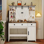 Sikaic Makeup Vanity Sliding Mirror Makeup Vanity with Lights & Barn Doors Charging Station Jewelry Hooks and Open Storage Shelves White