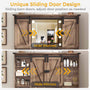 Sikaic Makeup Vanity Sliding Mirror Makeup Vanity with Lights & Barn Doors Charging Station Jewelry Hooks and Open Storage Shelves Brown