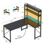 Sikaic Gaming Desk 45.3 inches LED Reversible L Shaped Gaming Desk with Hutch Power Outlet Storage Shelves  and Hooks Black