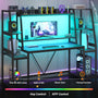 Sikaic Gaming Desk 65.7 Inches Large PC Gamer Gaming Desk with LED Lights Hutch and Storage Shelves Monitor Stand Black