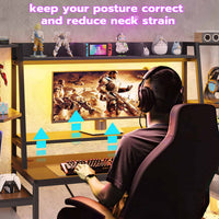 Sikaic Gaming Desk 65.7 Inches Large PC Gamer Gaming Desk with LED Lights Hutch and Storage Shelves Monitor Stand Black