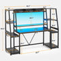 Sikaic Gaming Desk 65.7 Inches Large PC Gamer Gaming Desk with LED Lights Hutch and Storage Shelves Monitor Stand Black