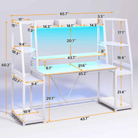 Sikaic Gaming Desk 65.7 Inches Large PC Gamer Gaming Desk with LED Lights Hutch and Storage Shelves Monitor Stand White