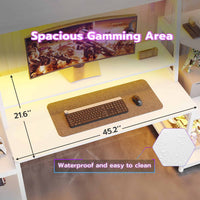 Sikaic Gaming Desk 65.7 Inches Large PC Gamer Gaming Desk with LED Lights Hutch and Storage Shelves Monitor Stand White