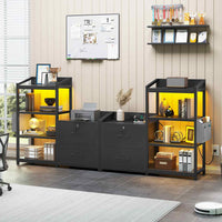 Sikaic File Cabinet 35.4 inches LED File Cabinet Power Strip with 2 Drawe fits Letter/A4 Size Black