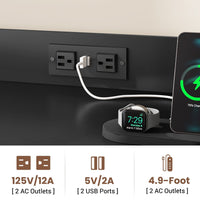 Sikaic File Cabinet 35.4 inches LED File Cabinet Power Strip with 2 Drawe fits Letter/A4 Size Black